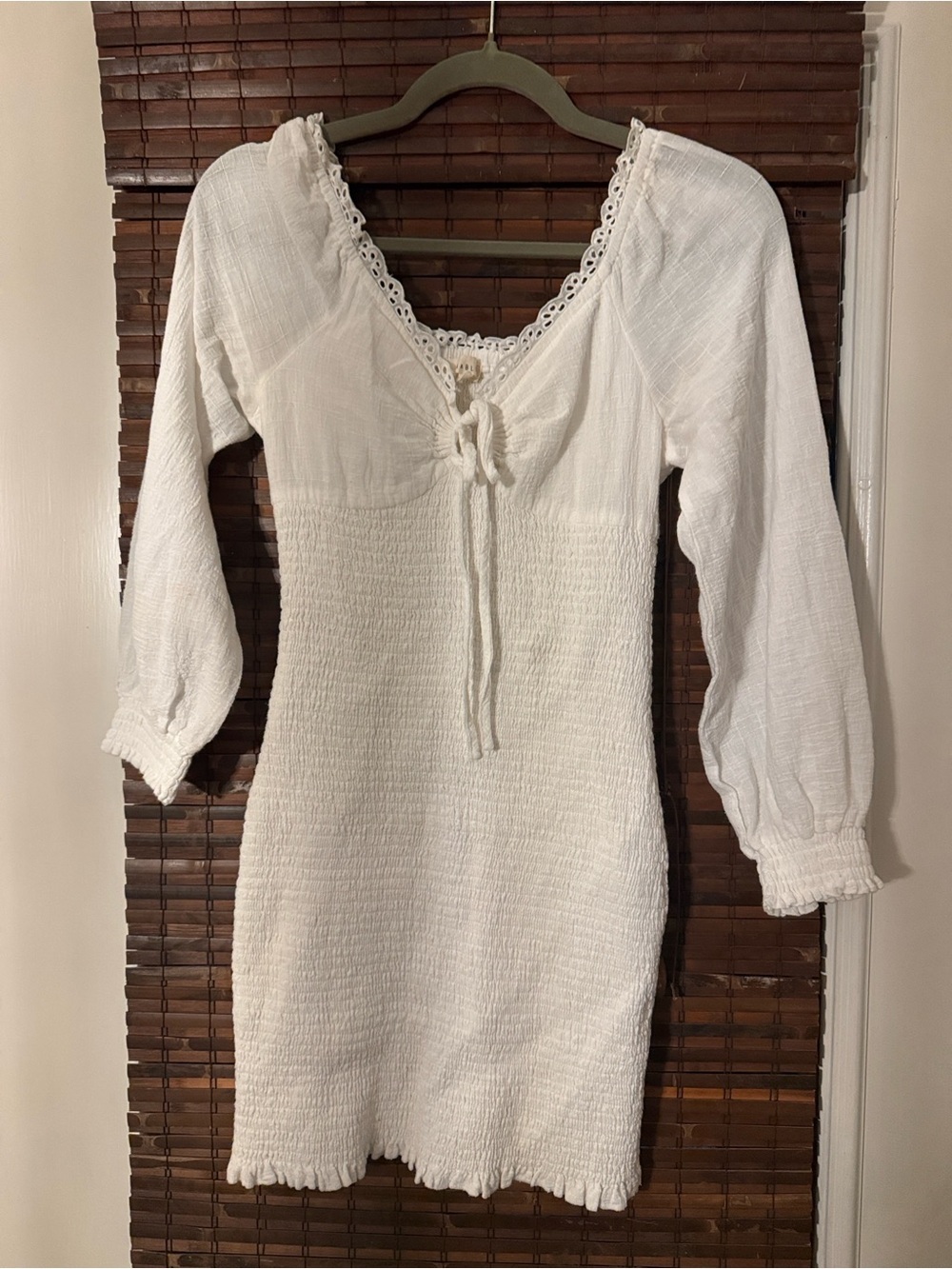 Mable White Smocked Mini Dress with Lace Trim, Sz M, great condition - Picture 2 of 9